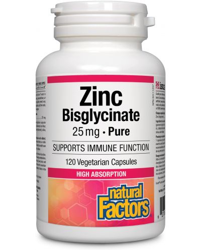 Zinc Bisglycinate, 25 mg, 120 капсули, Natural Factors - 1