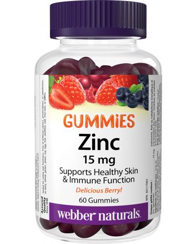 Zinc Gummies, 15 mg, 60 таблетки, Webber Naturals - 1