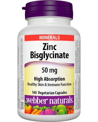 Zinc Bisglycinate, 50 mg, 140 капсули,  Webber Naturals - 1