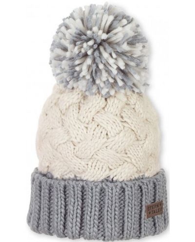 Зимна шапка с помпон Sterntaler - 57 cm, над 8 години, бяло-сива - 1