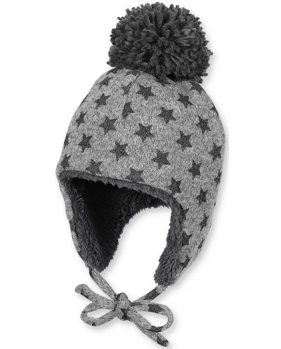Зимна шапка ушанка Sterntaler - 55 cm, 4-7 години, сива на звезди - 1