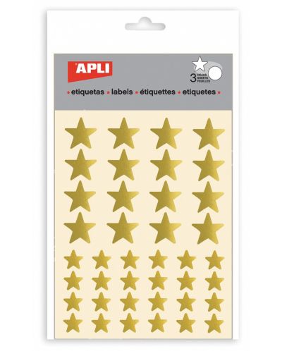 Комплект стикери Apli - Златни звездички, блестящи, 3 листа - 1