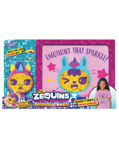 Комплект тениска с животинче Zequins - Sparkle Power с личице от пайети - 1