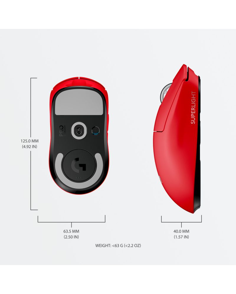 Гейминг мишка Logitech - Pro X Superlight, оптична, безжична, червена ...