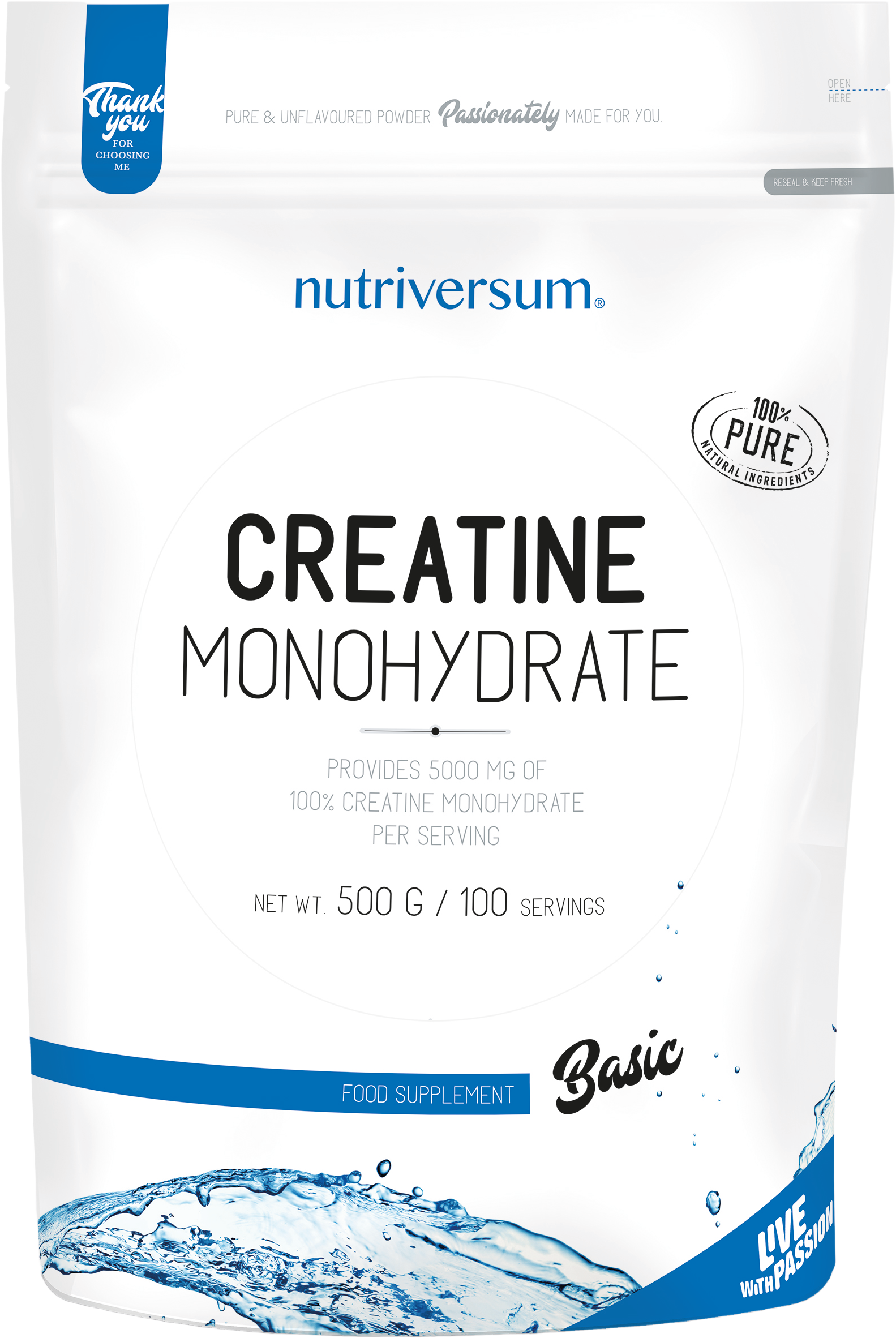 Basic Creatine Monohydrate, 500 g, неовкусен, Nutriversum | Ozone.bg