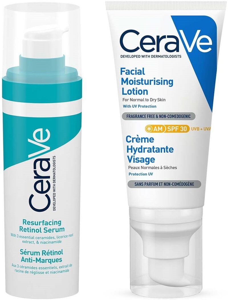 CeraVe Комплект - Серум с ретинол и Хидратиращ крем, SPF30, 30 + 52 ml ...