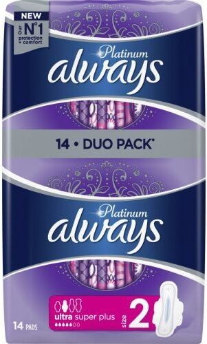 Дамски превръзки с крилца Always Platinum - Super plus Duo, 14 броя ...