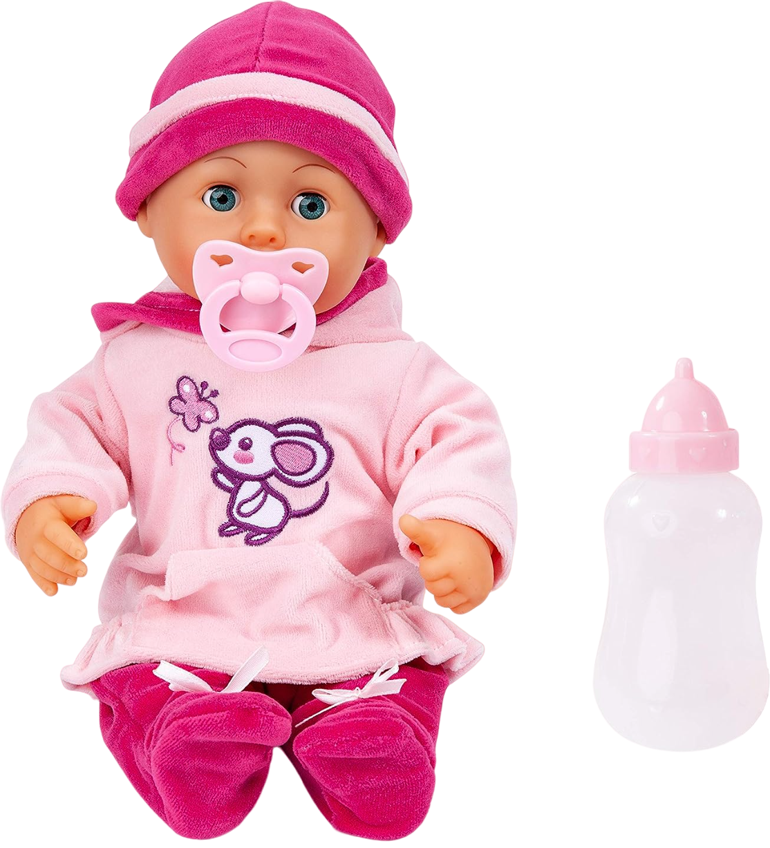 Интерактивна кукла Bayer First Words Baby - Розова рокля с мишле, 38 cm ...