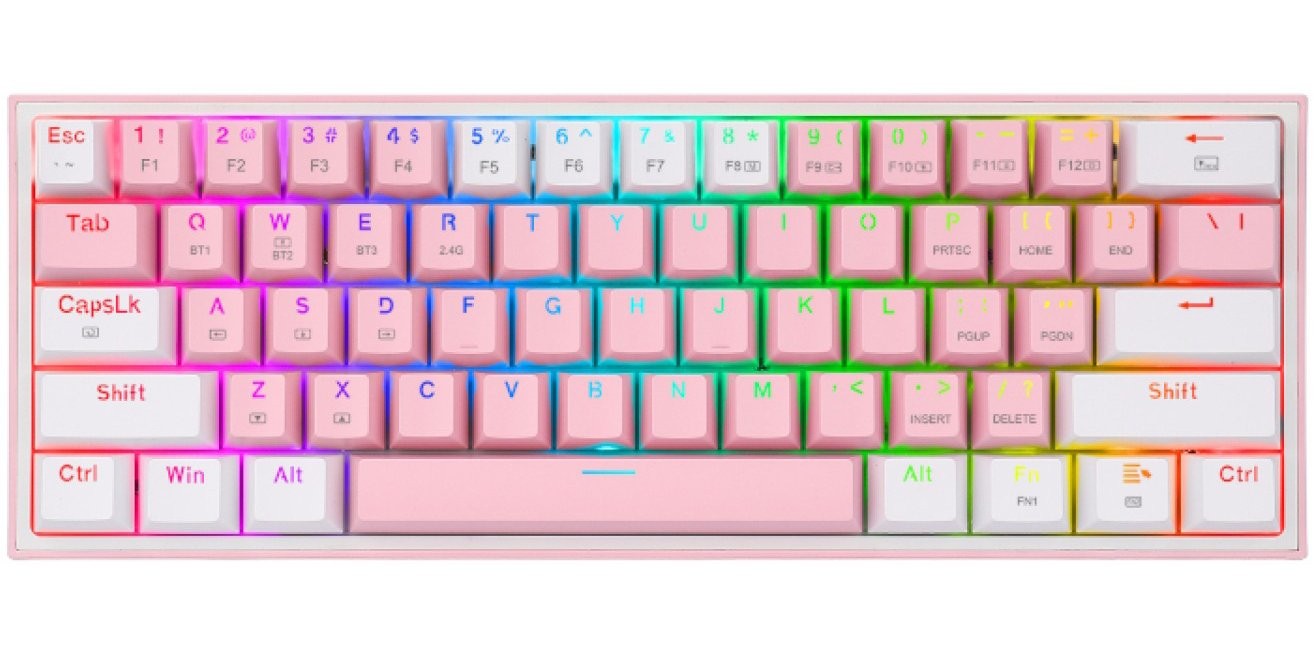 Механична клавиатура Redragon - Fizz Pro, безжична, Red, RGB, розова ...