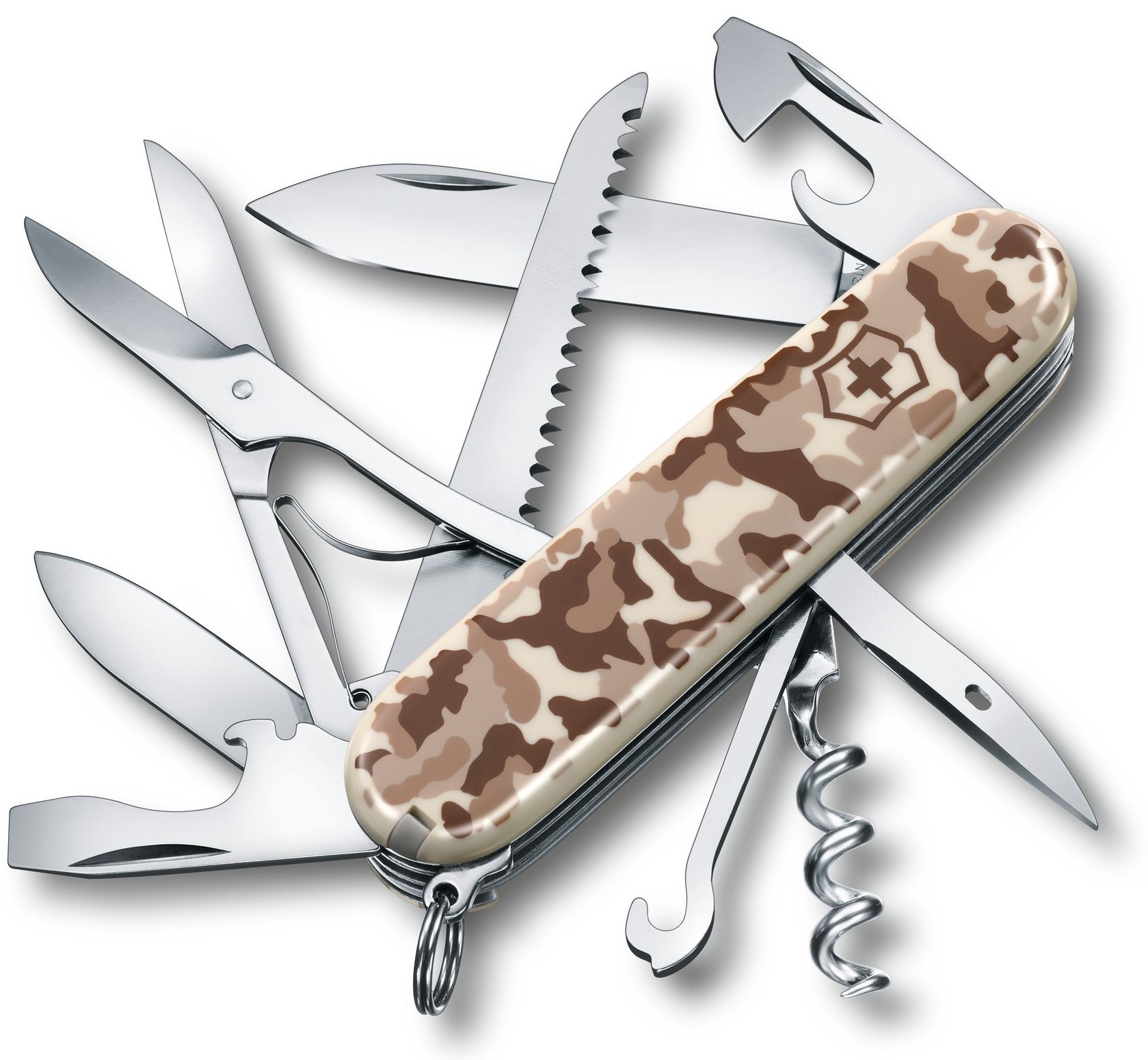 Швейцарски джобен нож Victorinox – Huntsman, 15 функции, кафяв камуфлаж ...