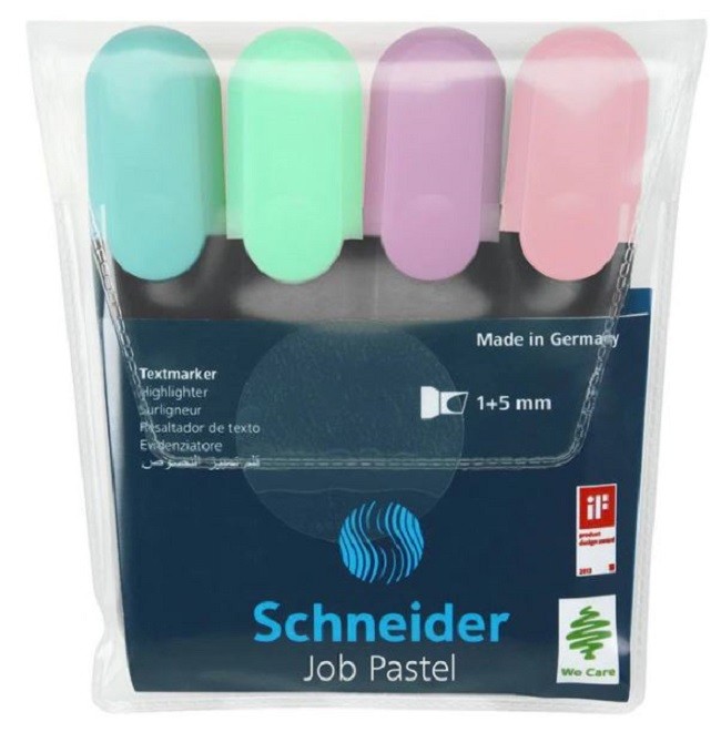 Schneider Textmarker Job Pastell – Etui Mit 4 Farben, 1+5 Mm Strichstärke, Made In Germany
