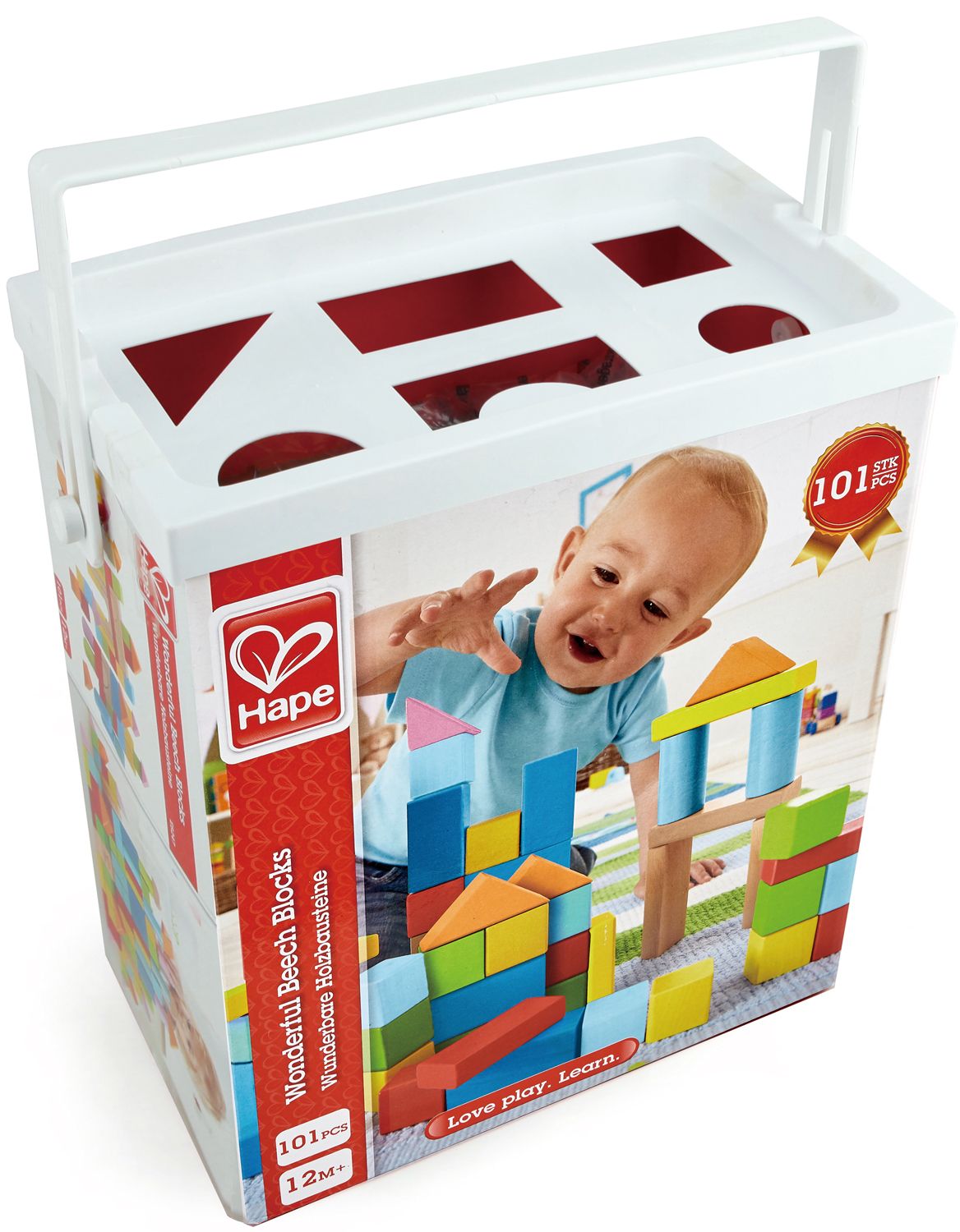 Дървени кубчета в кутия за сортиране Hape - 101 броя - 1