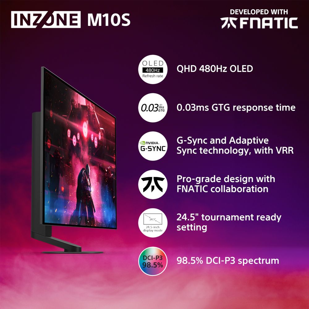 Гейминг монитор Sony - Inzone M10S, 26.5'', QHD, 480Hz, 0.03ms, OLED ...