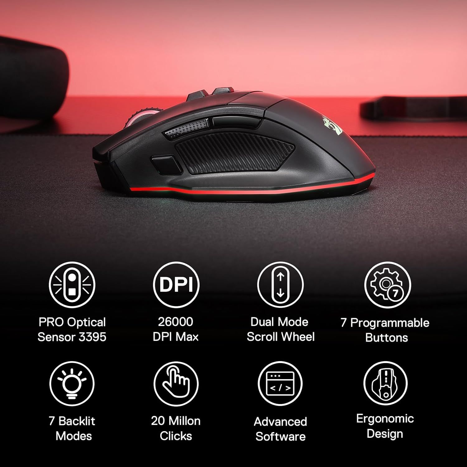 Ghafor Rind M Гейминг мишка Redragon - Rind Pro M813, оптична, безжична, RGB, черна ...