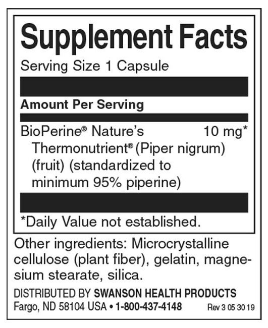 Bioperine, 10 mg, 60 капсули, Swanson | Ozone.bg