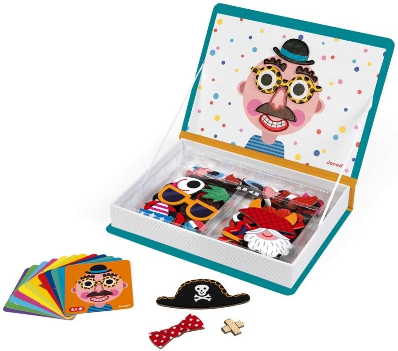 Детска магнитна книга Janod - Смешни лица на момчета - 3