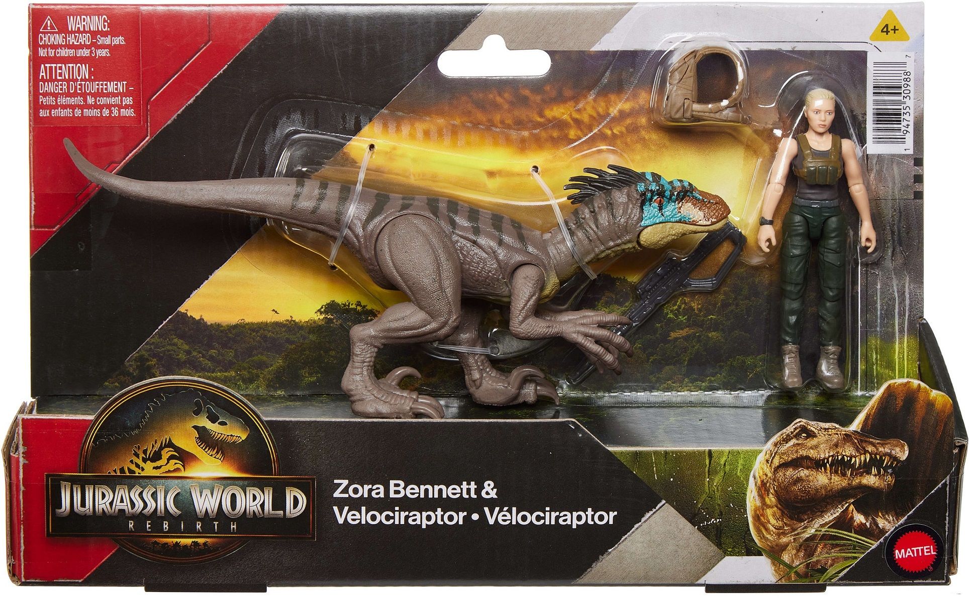 Mattel Jurassic World Rebirth – Pack De Zora Bennett Y Velociraptor, Figuras De 3.75 Pulgadas Con Accesorios