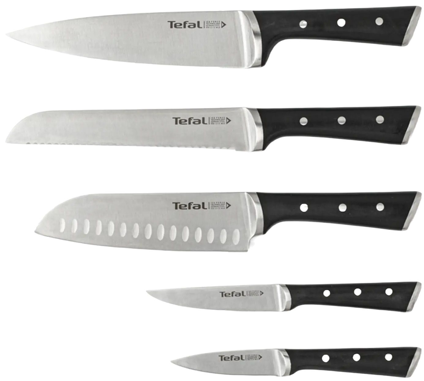 Комплект ножове с дървена стойка Tefal - Ice Force K232S574, 6 части ...