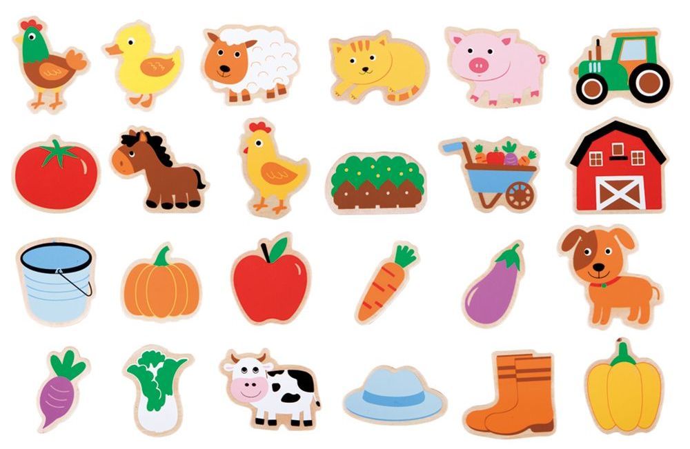 Комплект дървени магнити Lelin - Ферма, 24 броя - 1