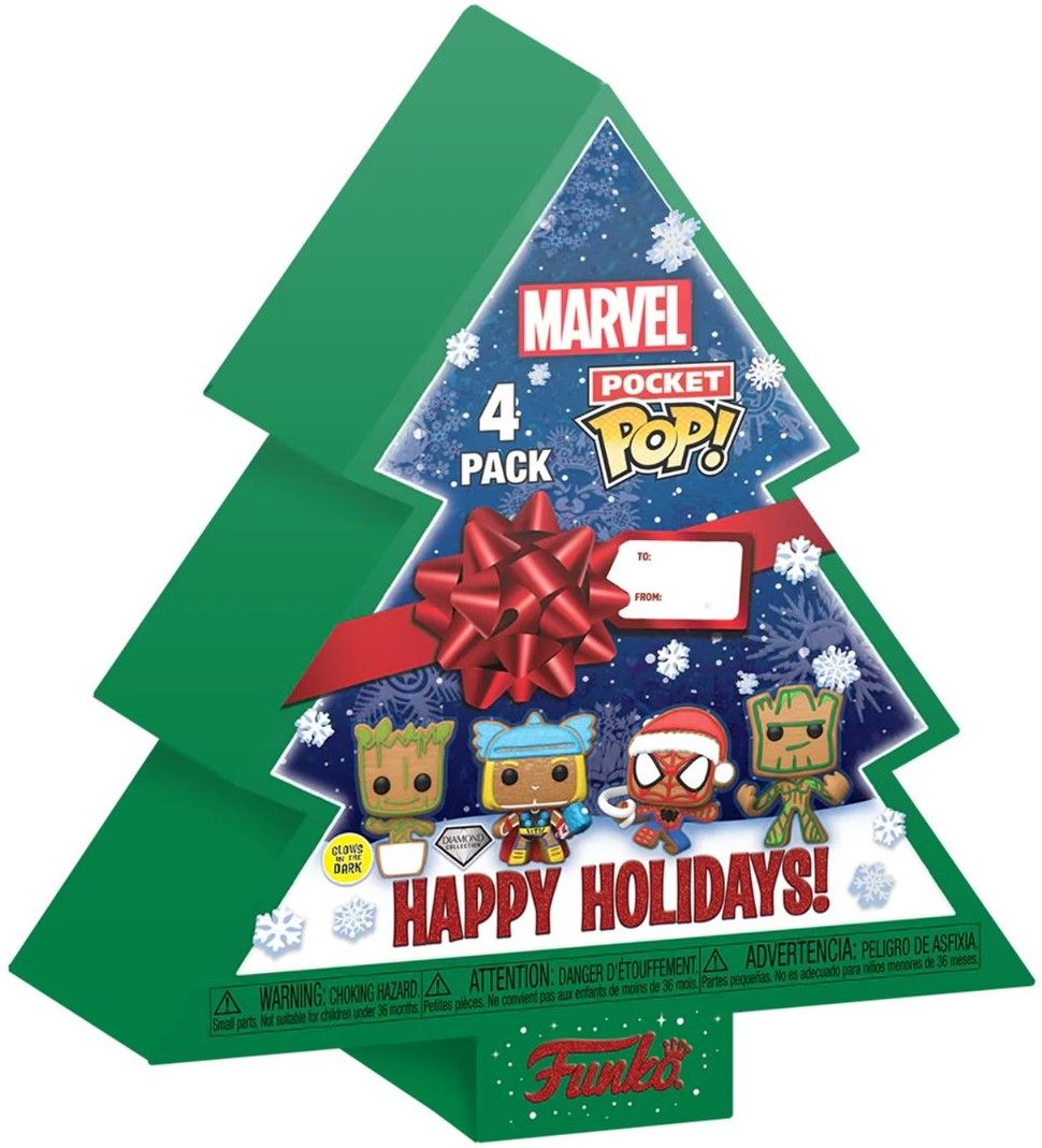 Funko Pocket Pop! 4-Pack Marvel - Happy Holidays Tree Box (Glows in the Dark) (Diamond Collection) Vinyl Figures Keychain