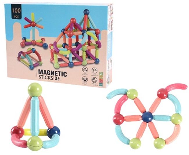 Магнитен конструктор с топчета и пръчки Magnetic Sticks - 100 части ...