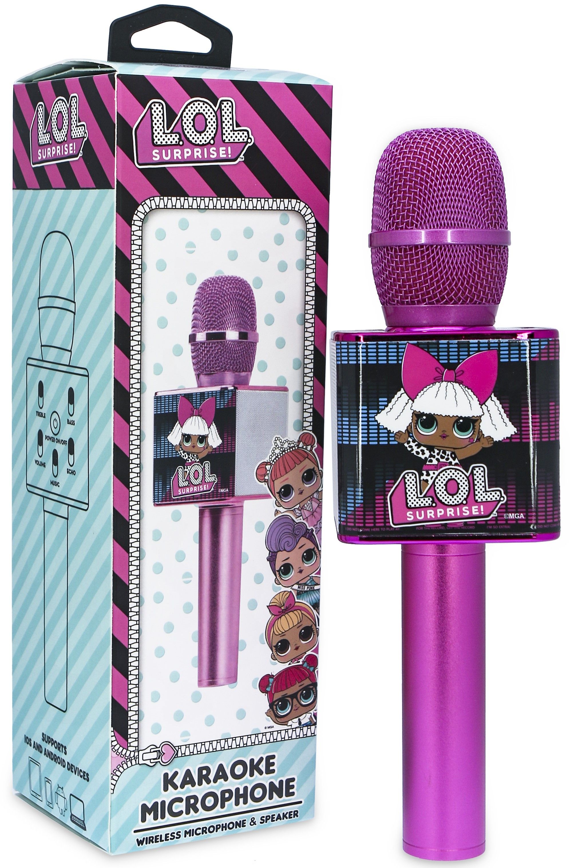 Micrófono Inalámbrico Karaoke OTL Technologies LOL889 Con Diseño LOL Surprise Rosa - Ideal Para Fiestas Y Cantar En Casa
