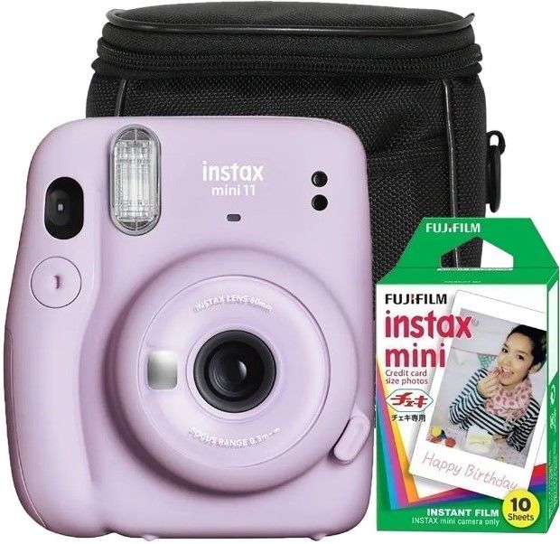 Моментален фотоапарат Fujifilm - instax mini 11 + калъф и хартия, лилав ...