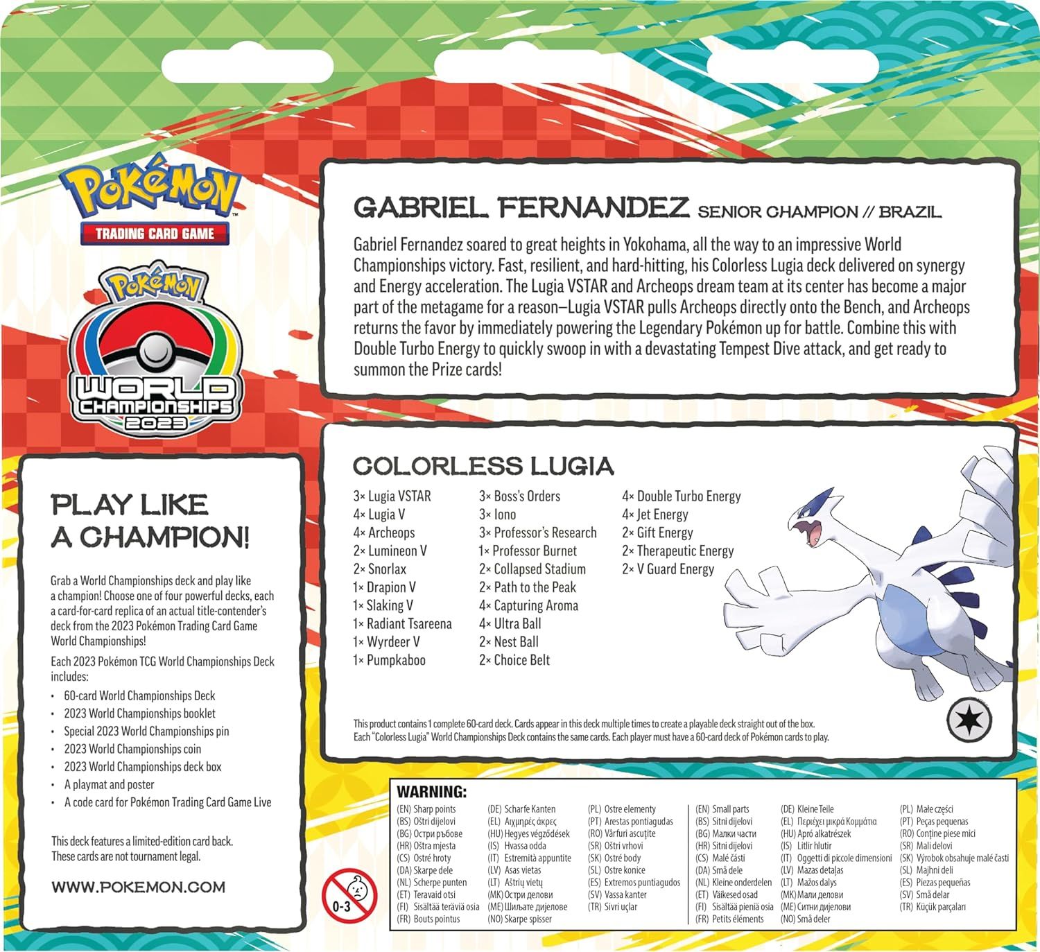 Mazo Del Campeonato Mundial De Pokémon TCG 2023 – Réplica Del Mazo De Gabriel Fernández – Incluye 60 Cartas, Estuche, Pins, Alfombra Y Póster