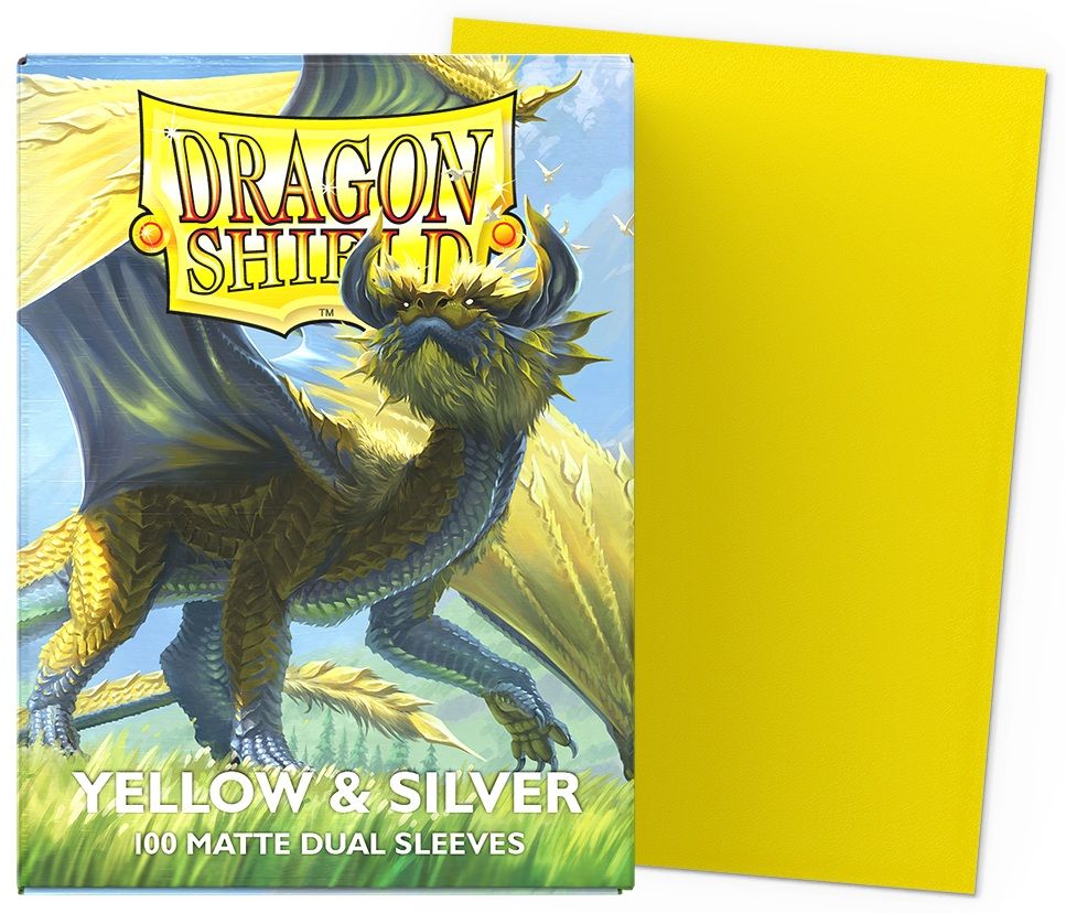 Dragon Shield Fundas Mate Dual En Amarillo Y Plateado, 100 Unidades, Para Tarjetas Estándar Hasta 63x88 Mm, Diseño Opaco Y Elegante