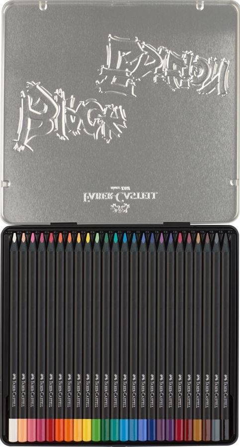 Комплект моливи Faber-Castell Black Edition - 24 цвята, в метална кутия ...
