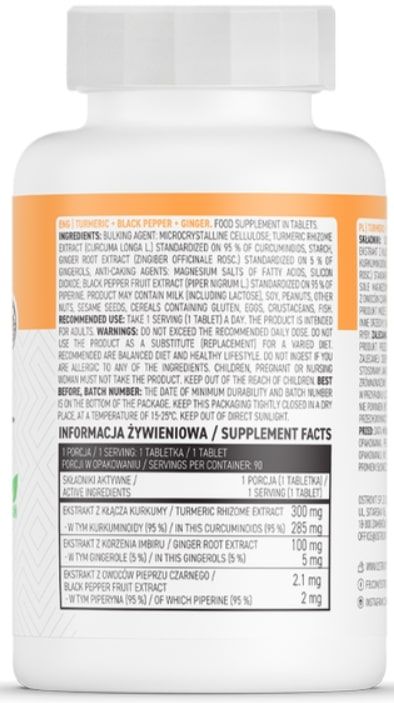 Turmeric + Black Pepper + Ginger, 90 таблетки, OstroVit | Ozone.bg