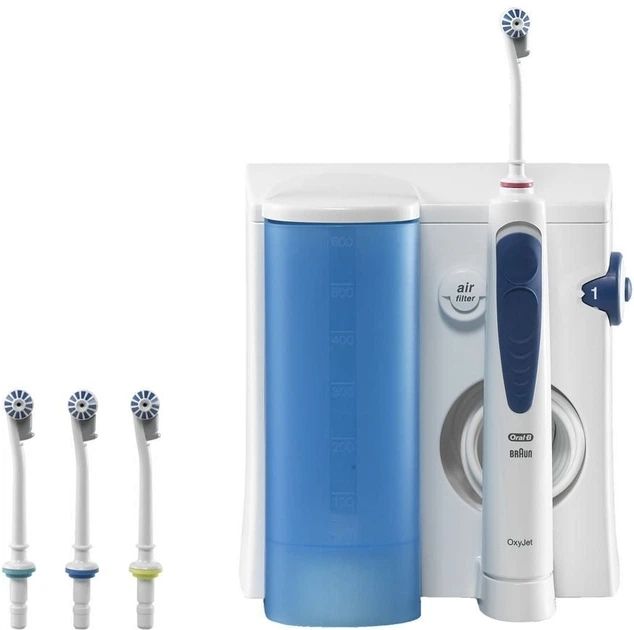 Зъбен душ Oral-B - OxyJet MD20, 5 степени, 600 ml, бял/син | Ozone.bg
