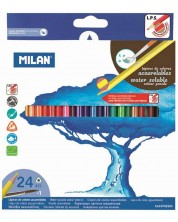 Триъгълни цветни акварелни моливи Milan – 24 цвята, с четка, писец Ø 2.9 mm -1