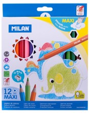 Комплект цветни моливи Milan Maxi - Шестоъгълни, 12 цвята + острилка -1