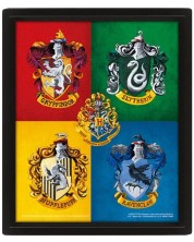 3D плакат с рамка Pyramid Movies: Harry Potter - House Crests