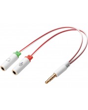 Кабел Sandberg - Headset converter Dual-Single, бял/червен -1
