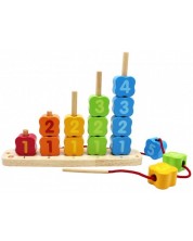 Дървена играчка 3 в 1 Pino - За низане, сортиране и баланс -1