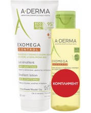 A-Derma Exomega Control Комплект - Емолиентено мляко и Душ олио, 200 + 100 ml (Лимитирано) -1