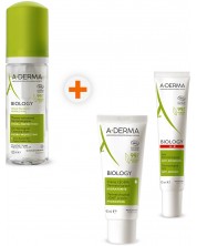 A-Derma Biology Комплект - Почистваща пяна, Лек крем и Грижа срещу зачервявания, 150 + 2 x 40 ml (Лимитирано)