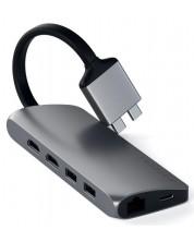 Адаптер Satechi - Multimedia, Dual USB-C, сив -1