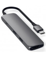 Адаптер Satechi - Aluminum Slim, USB-C/MultiPort, сив -1