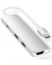 Адаптер Satechi - Aluminum Slim, USB-C/MultiPort, сребрист