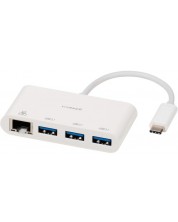 Адаптер Vivanco - 45388, 3x USB/RJ45, USB-C, бял