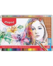 Акварелни моливи Maped Water Artist - 48 цвята, в метална кутия