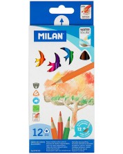 Комплект акварелни моливи Milan - Триъгълни, 12 цвята, с четка -1