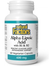 Alpha-Lipoic Acid with В1 & В2, 600 mg, 60 веге капсули, Natural Factors -1