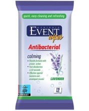 Антибактериални мокри кърпи Event - С лавандула, 15 броя -1