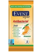 Антибактериални мокри кърпи Event - С мандарина, 15 броя