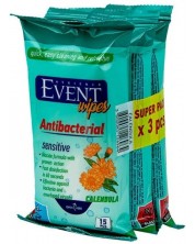 Антибактериални мокри кърпички Event - Невен, 3 x 15 броя -1