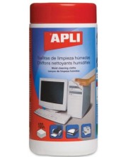 Влажни почистващи кърпички за офис техника APLI - 100 броя -1